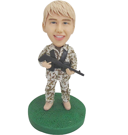 Customized Army Bobblehead With Machine Gun