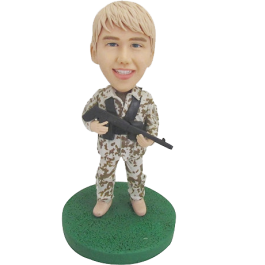 Customized Army Bobblehead With Machine Gun