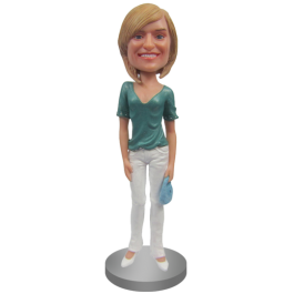 Custom Bobblehead In V-Neck and Skinny Jeans