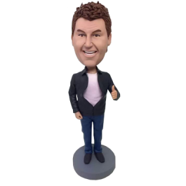 Man In Black Jacket Custom Bobblehead