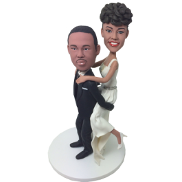 Piggybacking Couple Wedding Bobbleheads