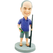 Custom Bobblehead of Fisher Carrying a Fishing Rod